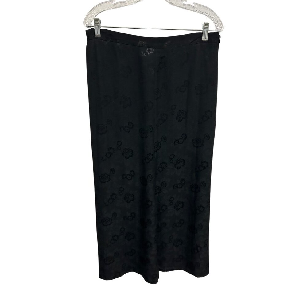 Vintage Carole Little Floral Pattern Midi Skirt Black Career Office Whimsigoth